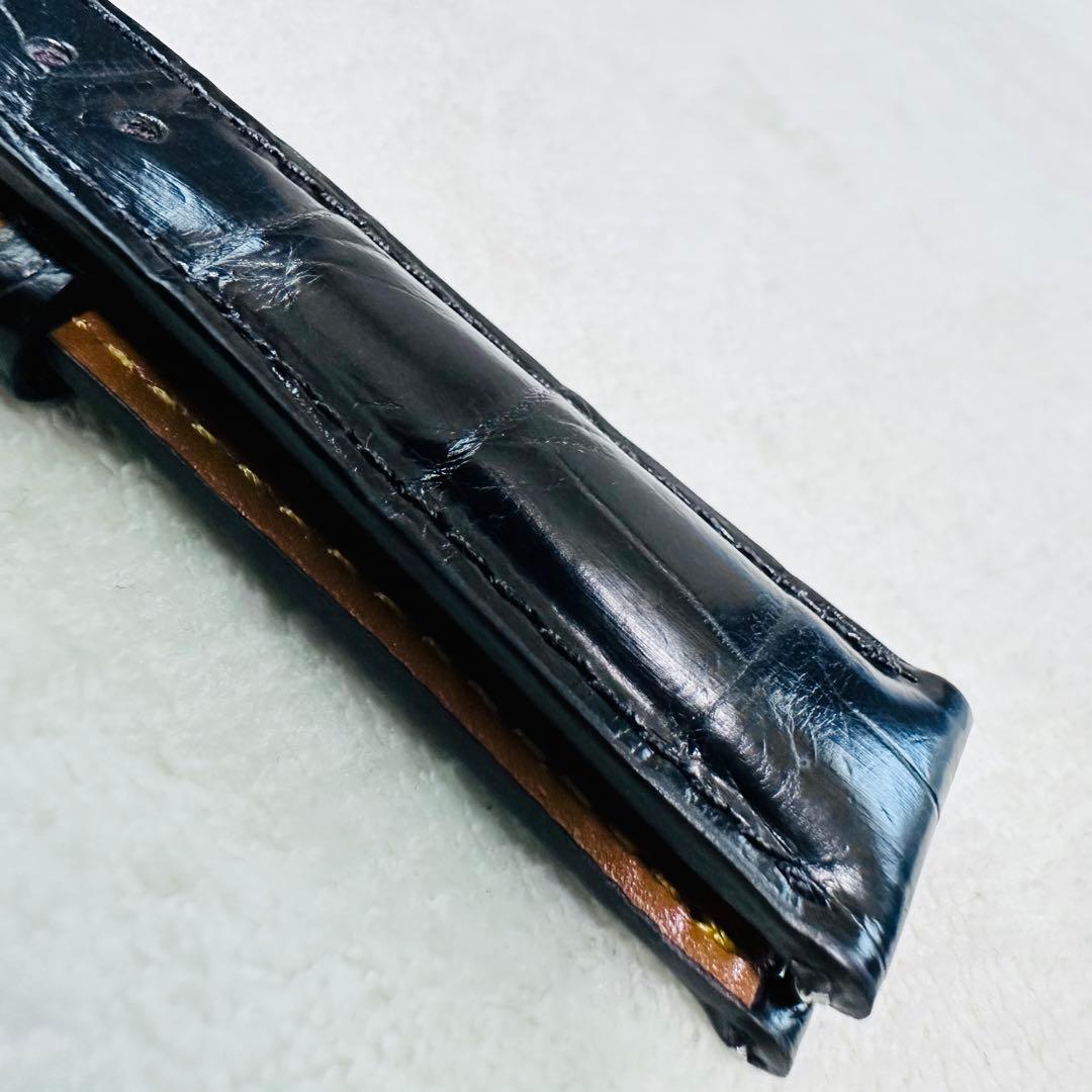 6005#20mm-16mmブラック★本物クロコダイルベルト★スイス製