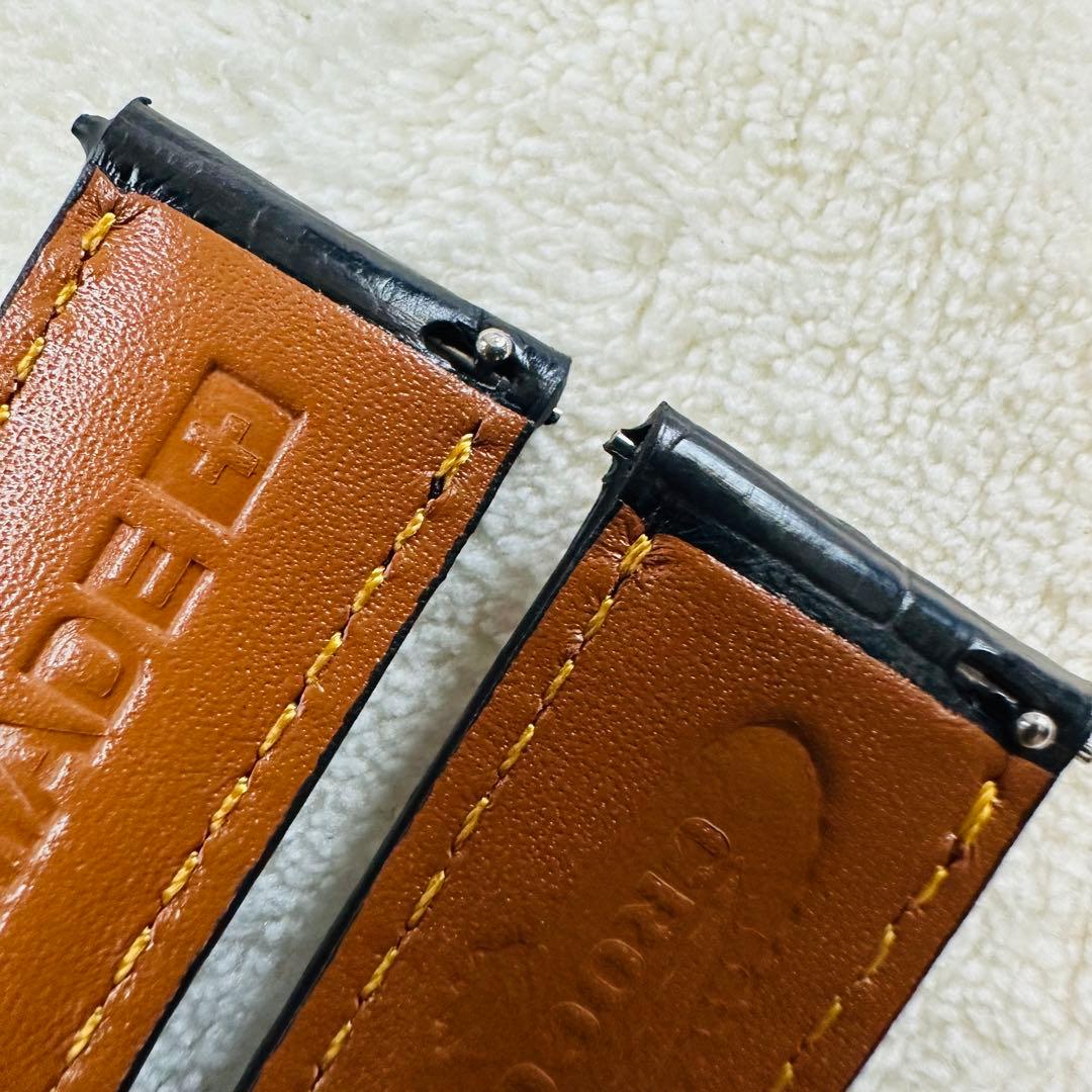 6005#20mm-16mmブラック★本物クロコダイルベルト★スイス製