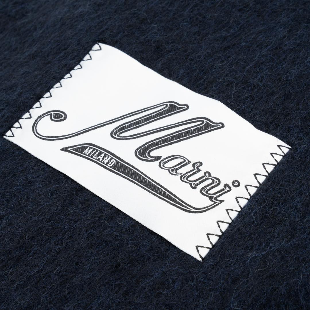 新品 MARNI ブラッシュドアルパカ製 フリンジ付き マフラー 紺