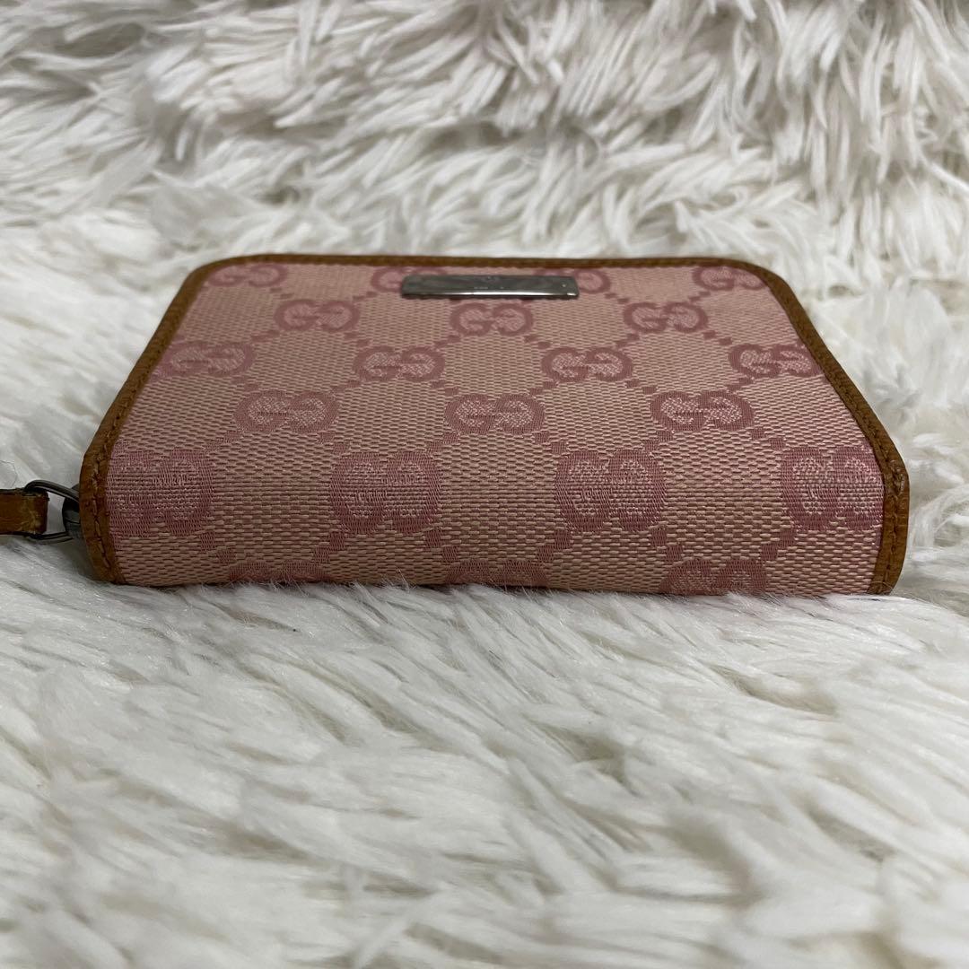 美品 GUCCI シマ　GG 　カード　ケース　ラウンドジップ　ピンク