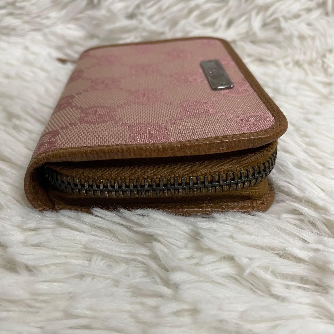美品 GUCCI シマ　GG 　カード　ケース　ラウンドジップ　ピンク