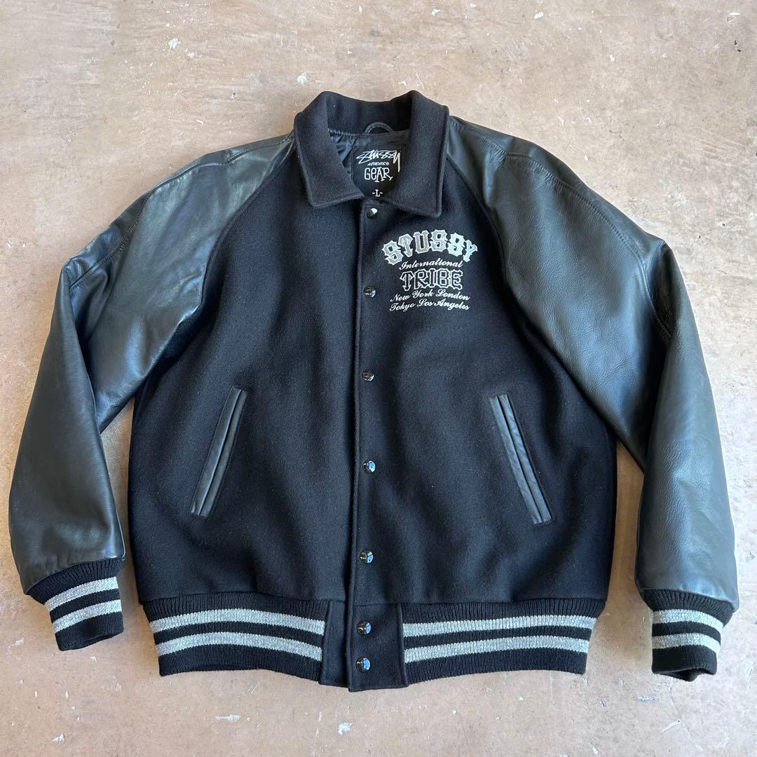古*郎様 90s〜 USA製 Stussy TRIBE 刺繍 スタジャン ブラッ