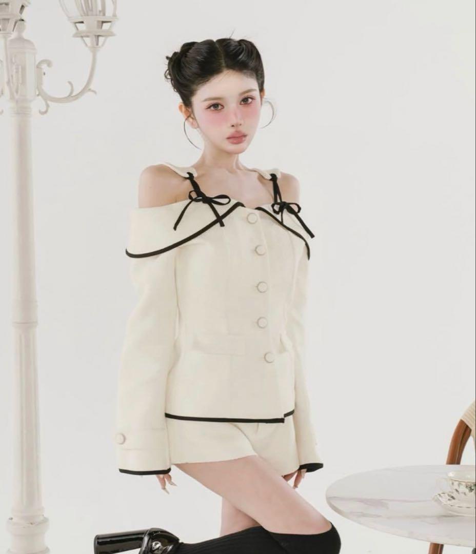 Darich ボンディング ツイード オフショル チュニック