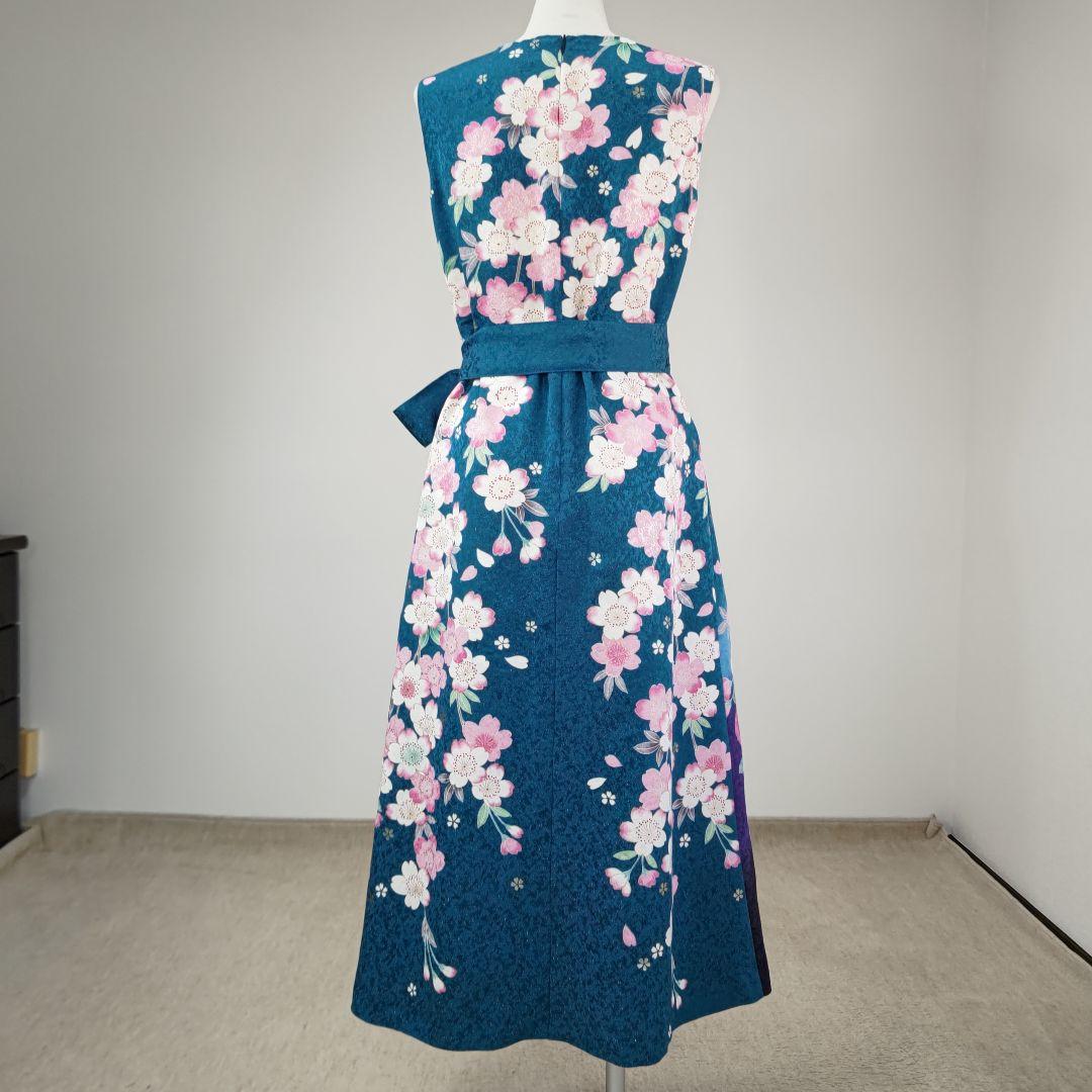 zunezune 振袖ドレス ノースリーブ 着物リメイク ターコイズブルー