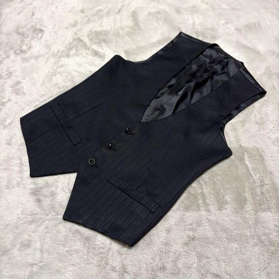 スーツセレクト 3ピース セットアップ スーツ 上下 黒 Y4 ストライプ 光沢