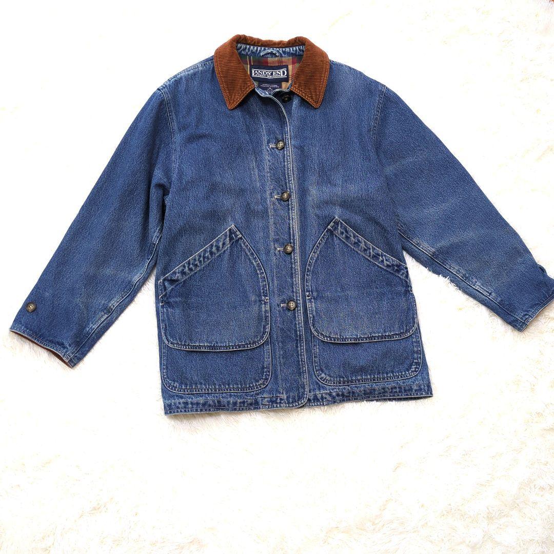 90s LANDS' ENDランズエンドデニムハンティングジャケットコーディロイ