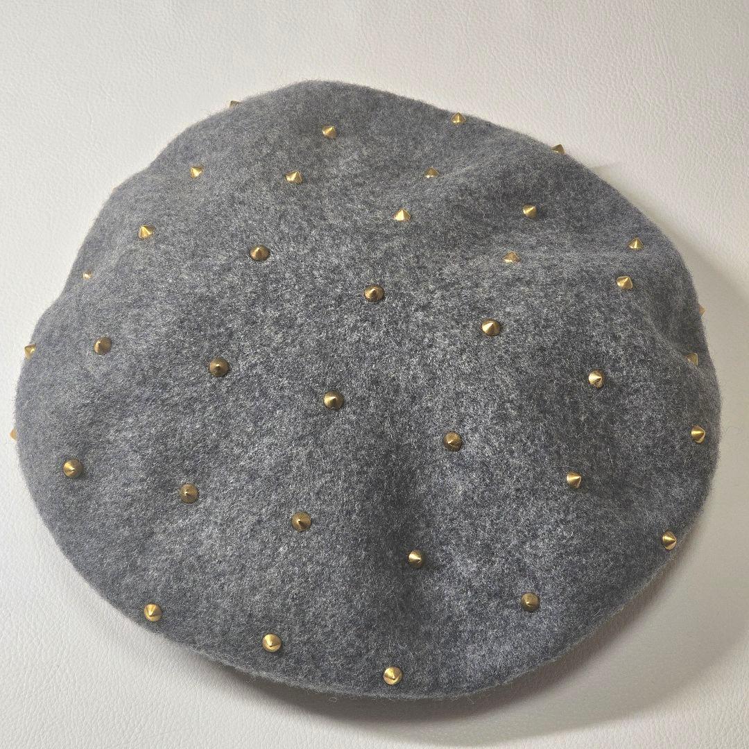 Gucci グッチ スタッズ付きベレー帽 グレー Lサイズ