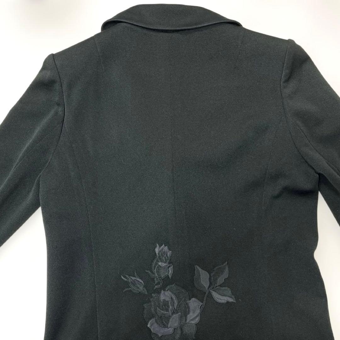 《Ms.REIKO》レディースジャケット　ブラック　襟フリル風　9号