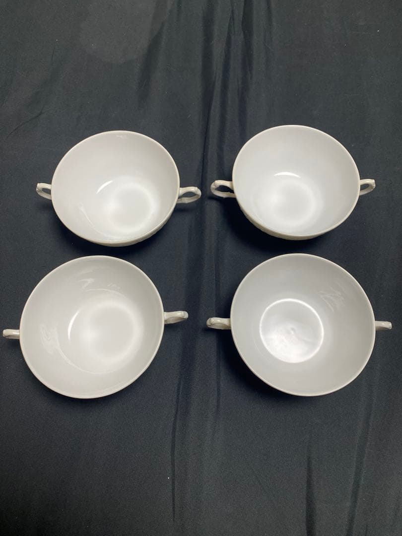 【美品】ジノリ　ベッキオホワイト　ダブルハンドルスープカップアンドソーサー×4