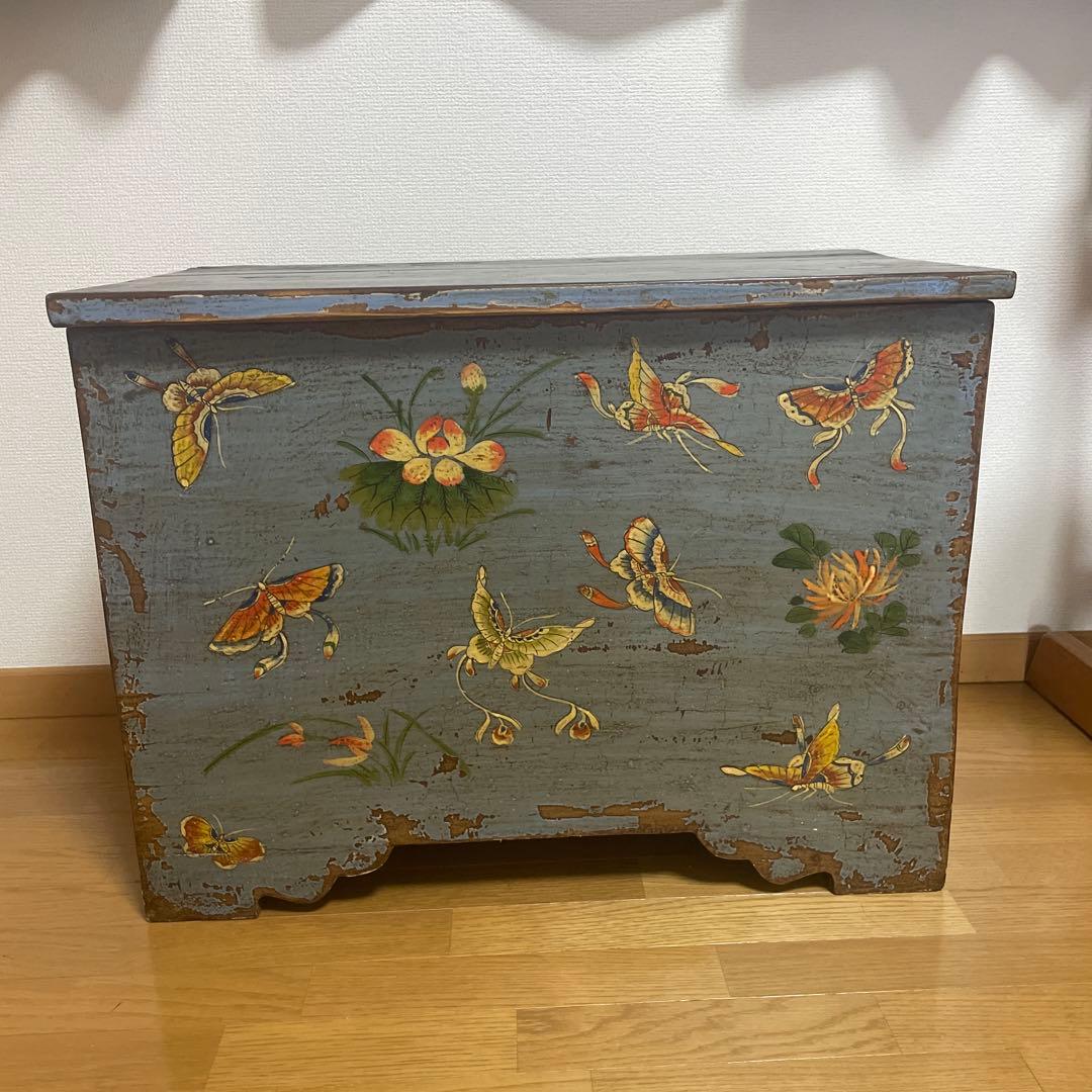 (Rihi24様用)青色の装飾木製収納箱　アンティーク　中国家具　アジアン