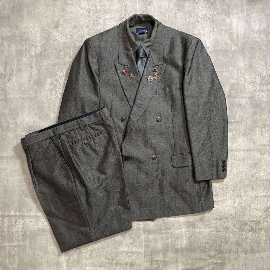 【5点セット】 アルマーニ セットアップ ピンズ ネクタイシャツ グレー XL