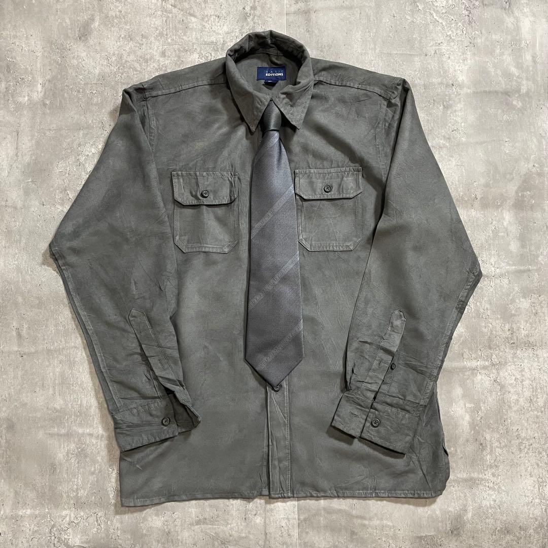 【5点セット】 アルマーニ セットアップ ピンズ ネクタイシャツ グレー XL