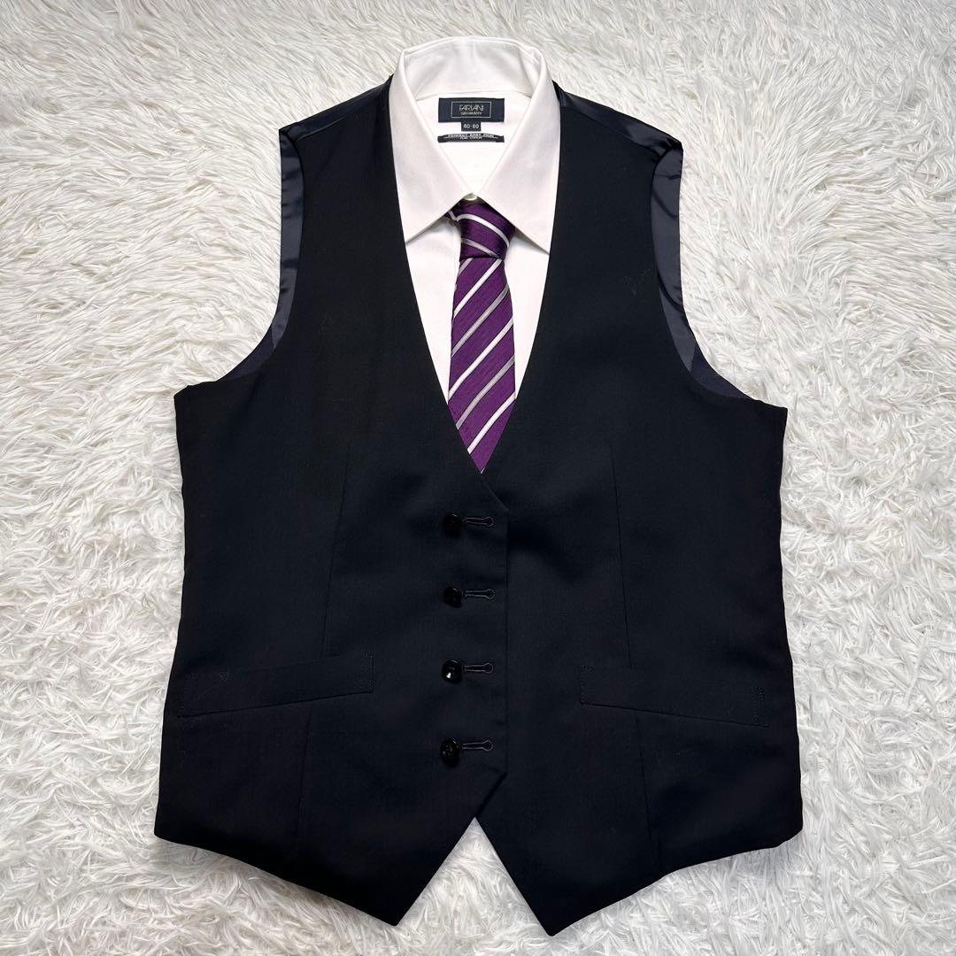 極美品 スーツセレクト シルク混 リバーシブルベスト 3ピース 光沢 A5