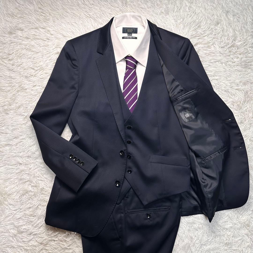 極美品 スーツセレクト シルク混 リバーシブルベスト 3ピース 光沢 A5