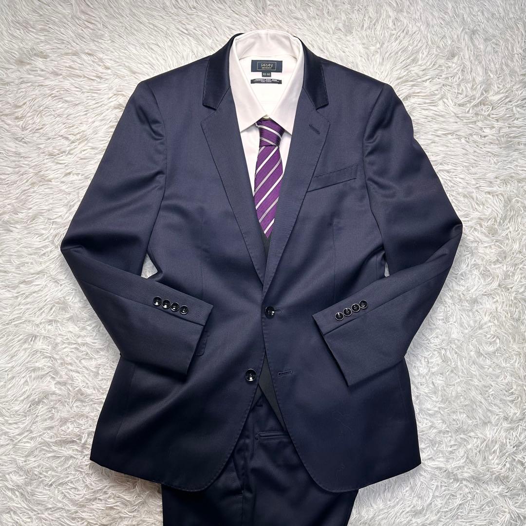 極美品 スーツセレクト シルク混 リバーシブルベスト 3ピース 光沢 A5