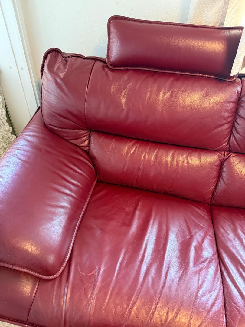 て*む様 NITORIニトリ ロゾ4本革　カウチソファー　カウチ　レッド　4人掛