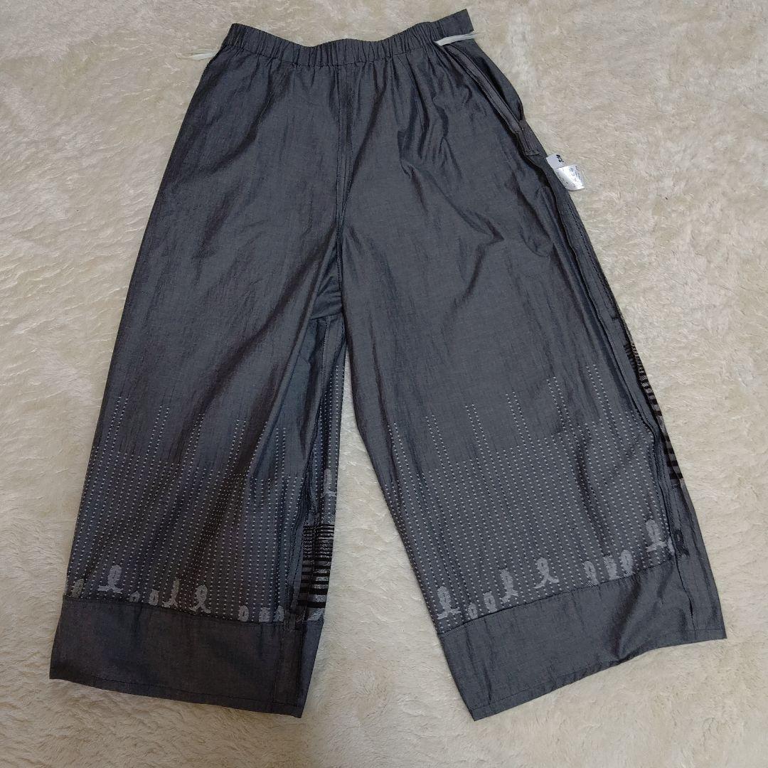 慈雨 グレー ストライプ ポケット付きキュロット