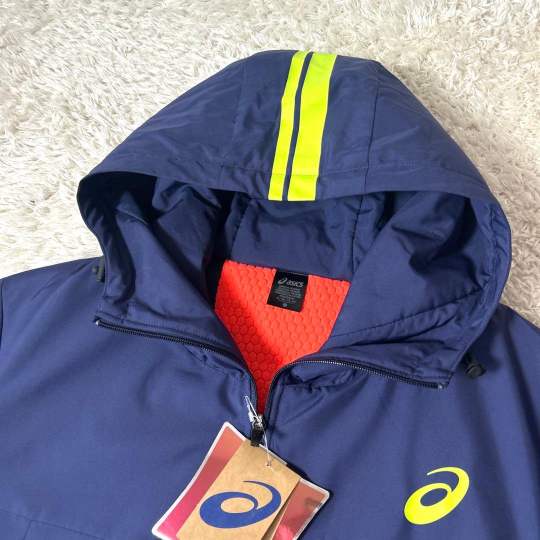 【新品タグ付き】asics 中綿ロングコート ベンチコート ネイビー 3L
