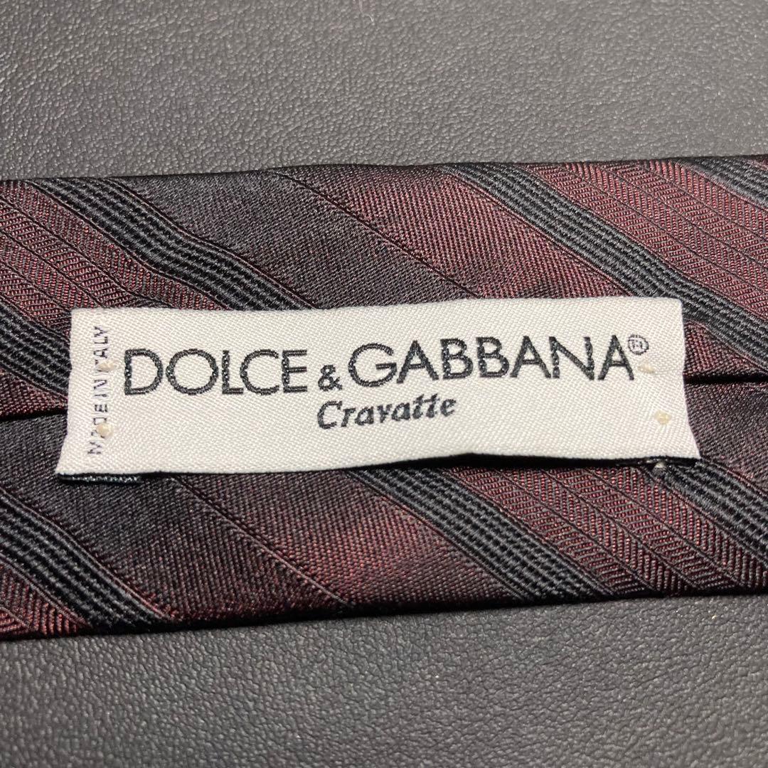 【美品】ドルチェ＆ガッバーナ　ネクタイ　ブラック　レジメンタルストライプ　光沢