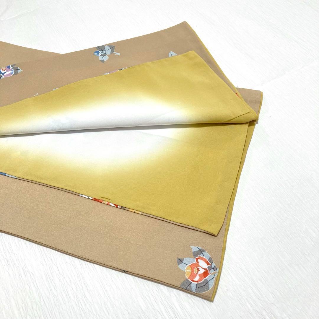 【美品✨】東レシルック　さんび　洗える着物　小紋　香色　椿柄　花文　袷　O5