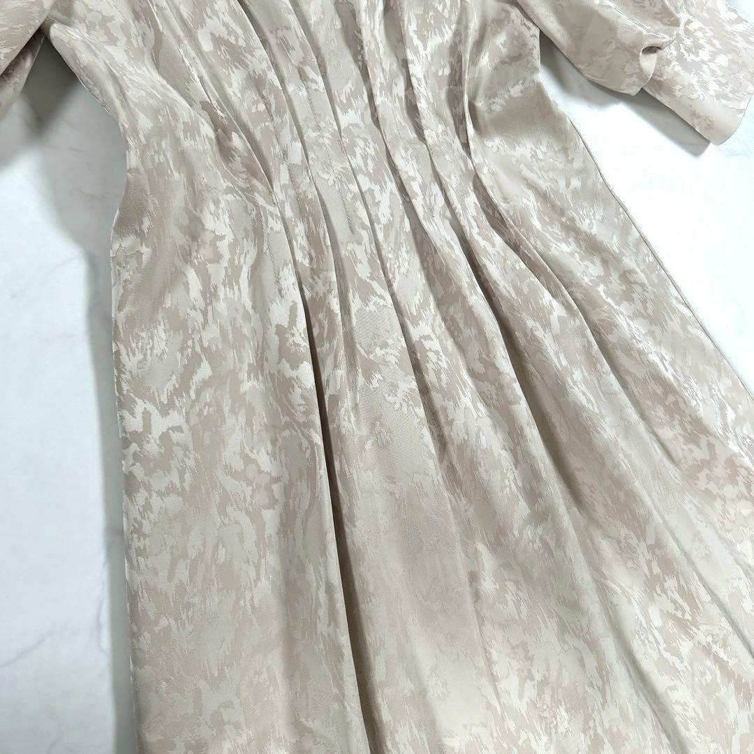 【完売品】　etoll.　ミアンダリングウエストタックフレアドレス　ベージュ　S