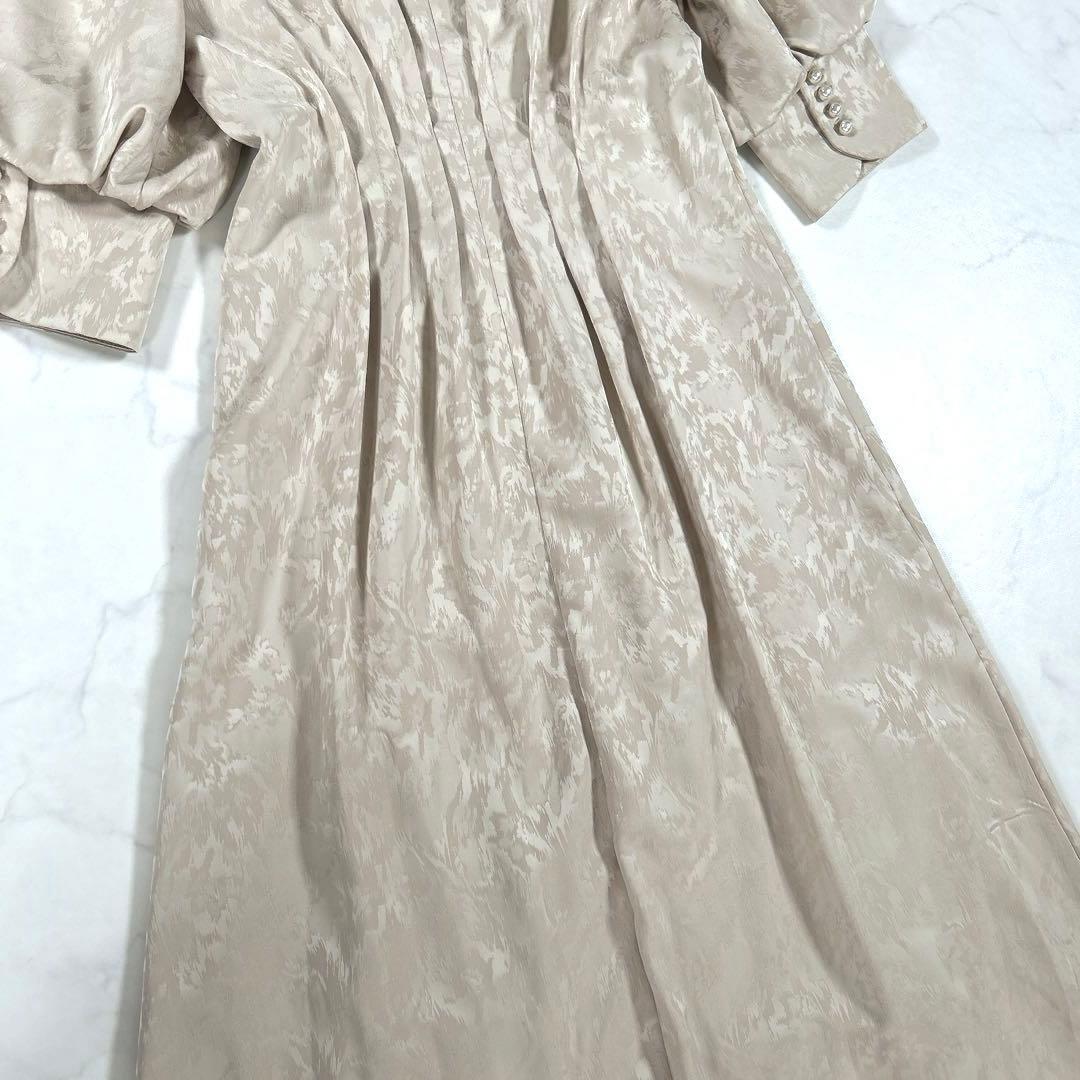 【完売品】　etoll.　ミアンダリングウエストタックフレアドレス　ベージュ　S