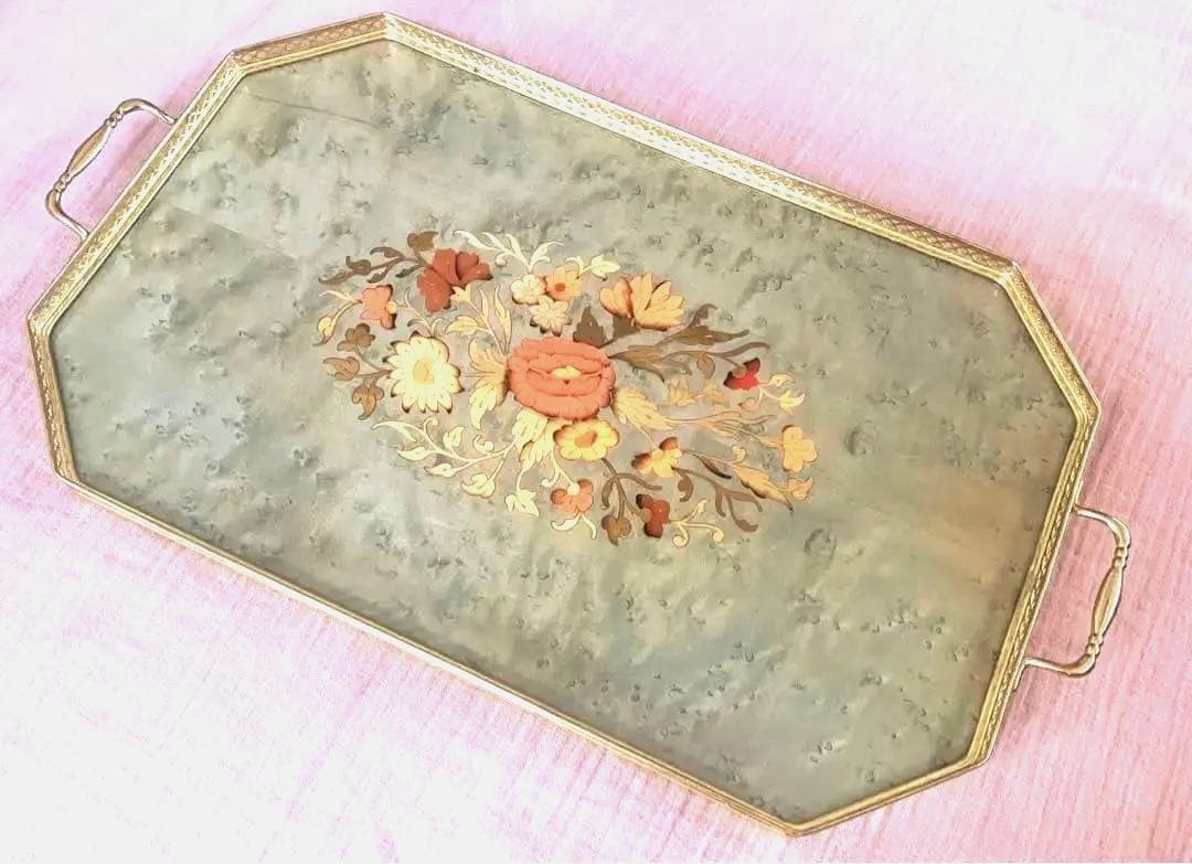 イタリア製　象嵌トレイ　アンティーク