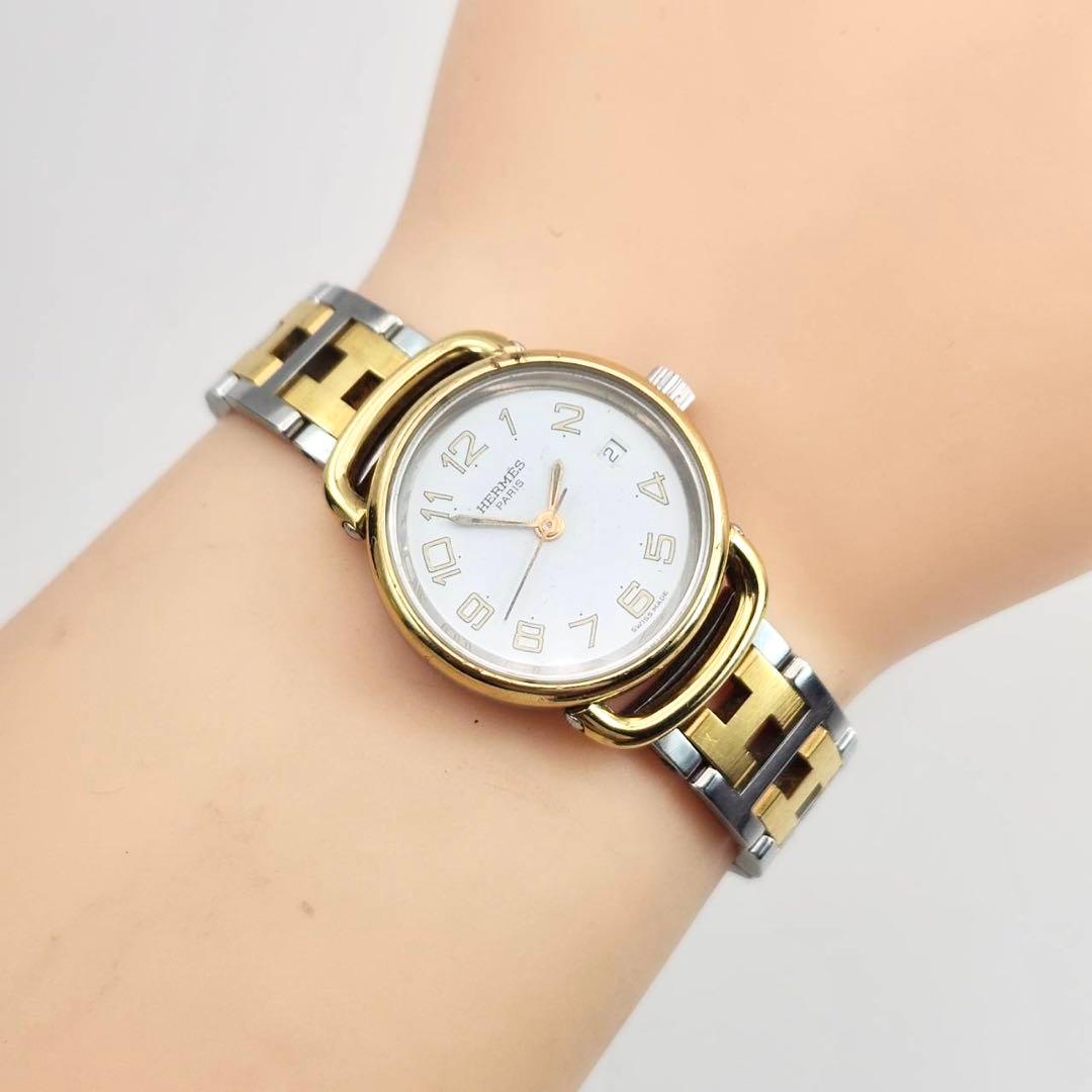 エルメス　プルマン　コンビ　ゴールド　ホワイト文字盤　Hバンド　3針タイプ