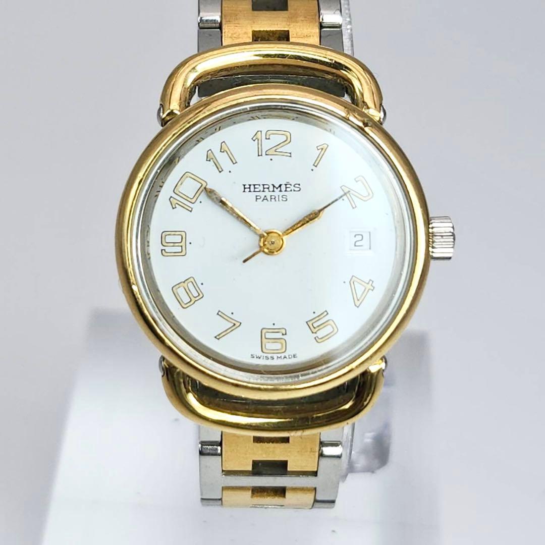 エルメス　プルマン　コンビ　ゴールド　ホワイト文字盤　Hバンド　3針タイプ