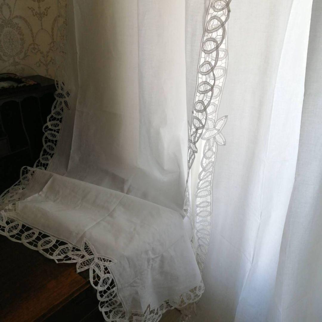イギリスVintage　バテンレース　タブカーテン　コットン　２枚セット　バラ可