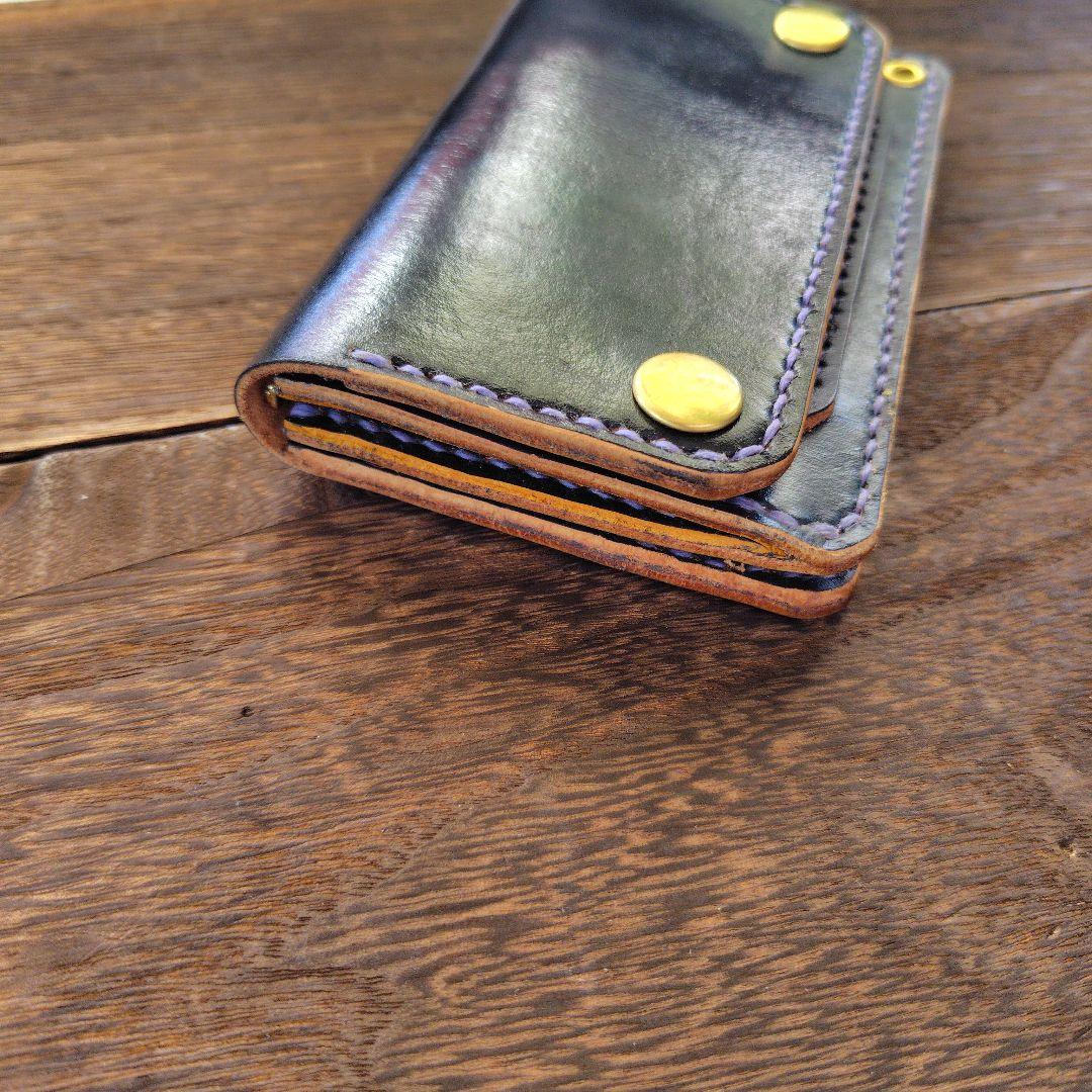 ミドルサイズ トラッカーウォレット 黒×ネイビー 雲月(75)