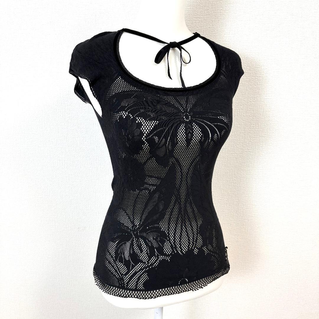 Just Cavalli ノースリーブトップス メッシュ 1 ブラック 蝶々