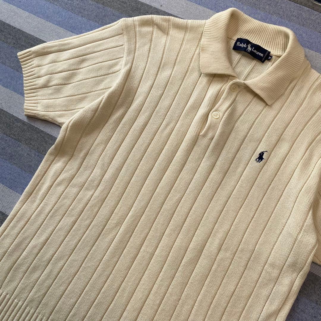【極稀少】Ralph Lauren ポニー刺繍 半袖ニットポロシャツ キナリ M