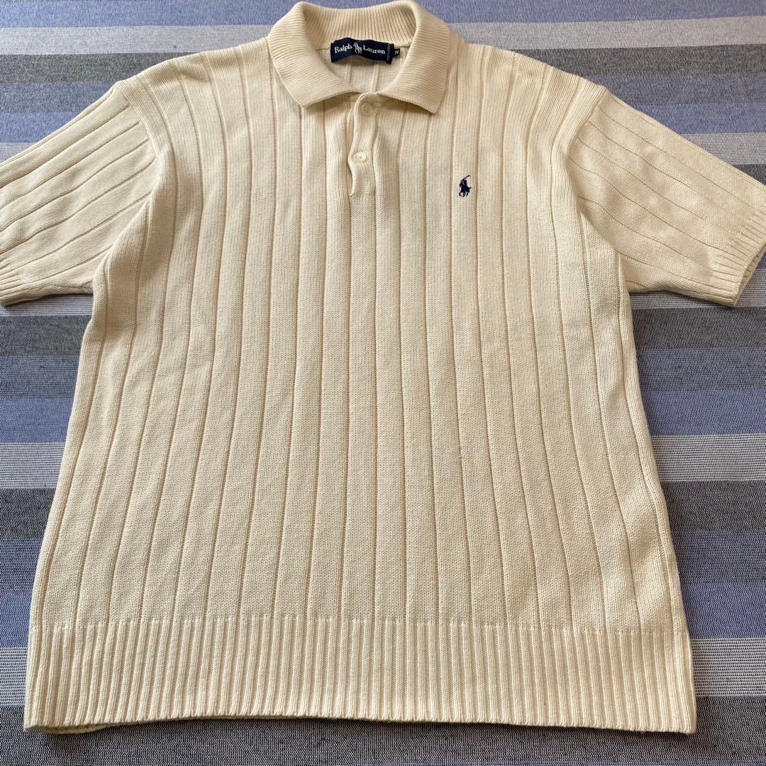 【極稀少】Ralph Lauren ポニー刺繍 半袖ニットポロシャツ キナリ M