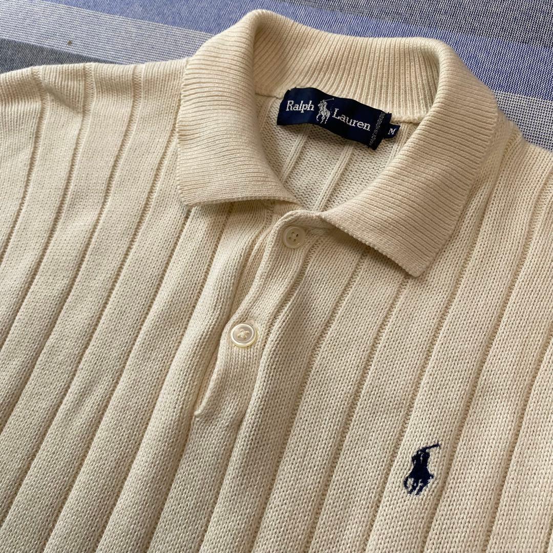 【極稀少】Ralph Lauren ポニー刺繍 半袖ニットポロシャツ キナリ M