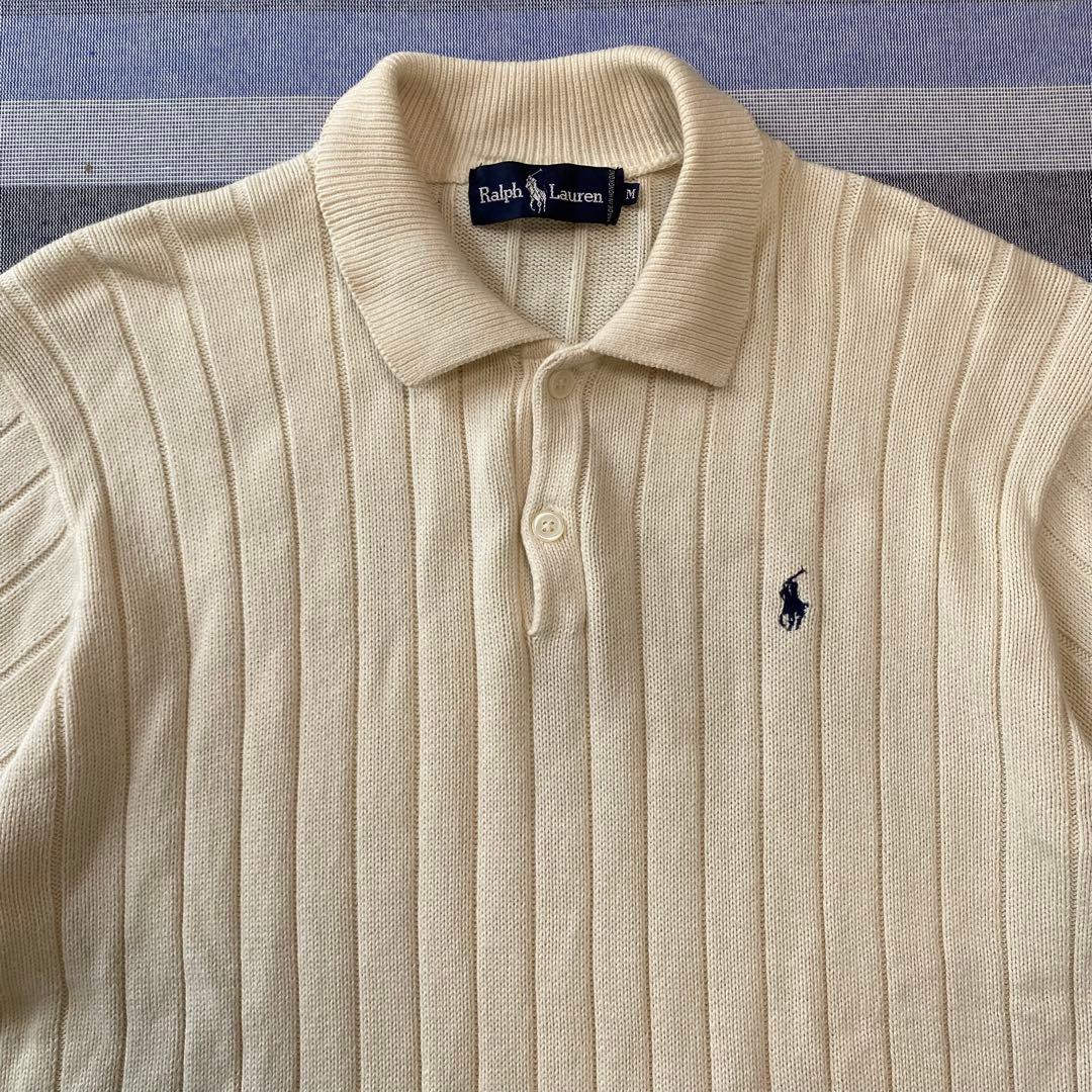 【極稀少】Ralph Lauren ポニー刺繍 半袖ニットポロシャツ キナリ M