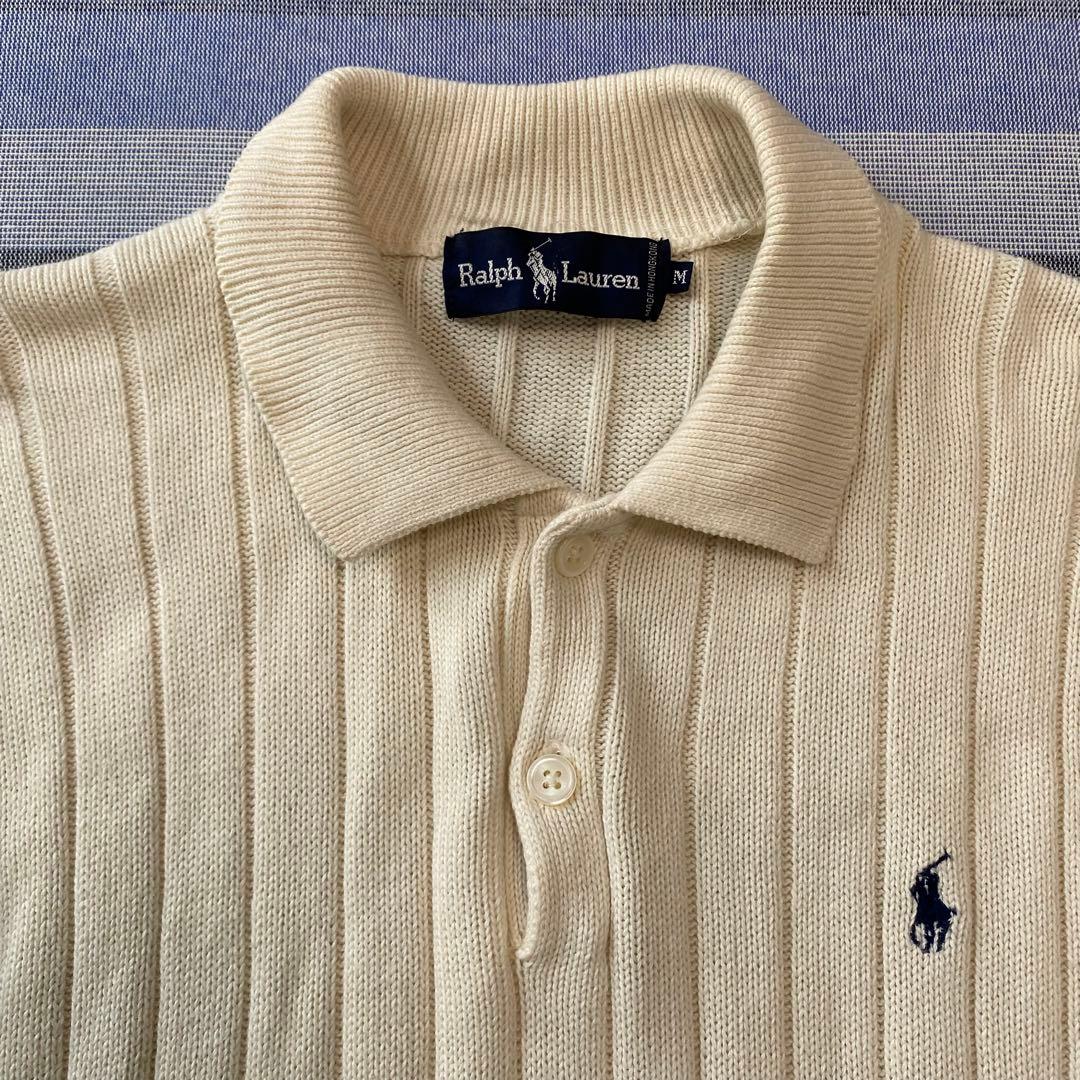 【極稀少】Ralph Lauren ポニー刺繍 半袖ニットポロシャツ キナリ M