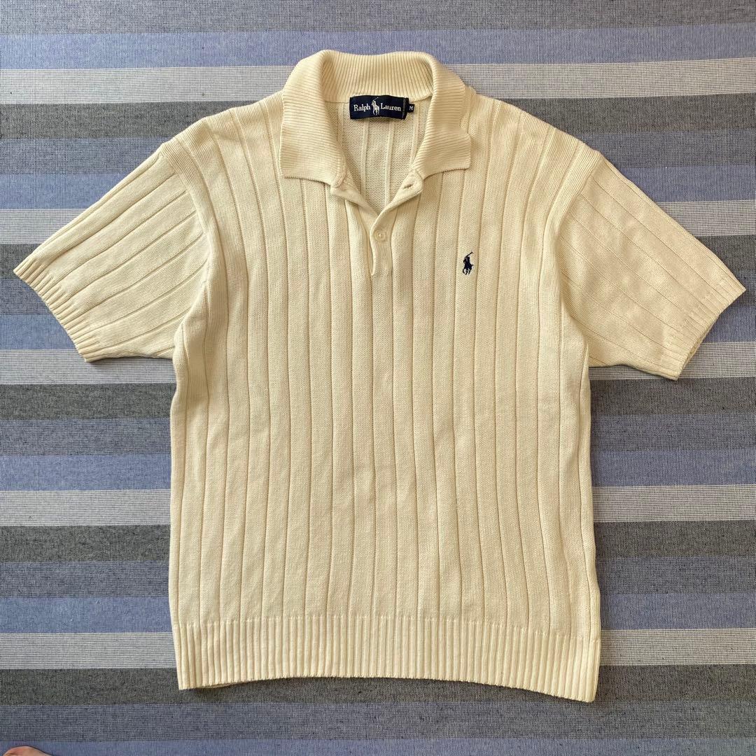 【極稀少】Ralph Lauren ポニー刺繍 半袖ニットポロシャツ キナリ M