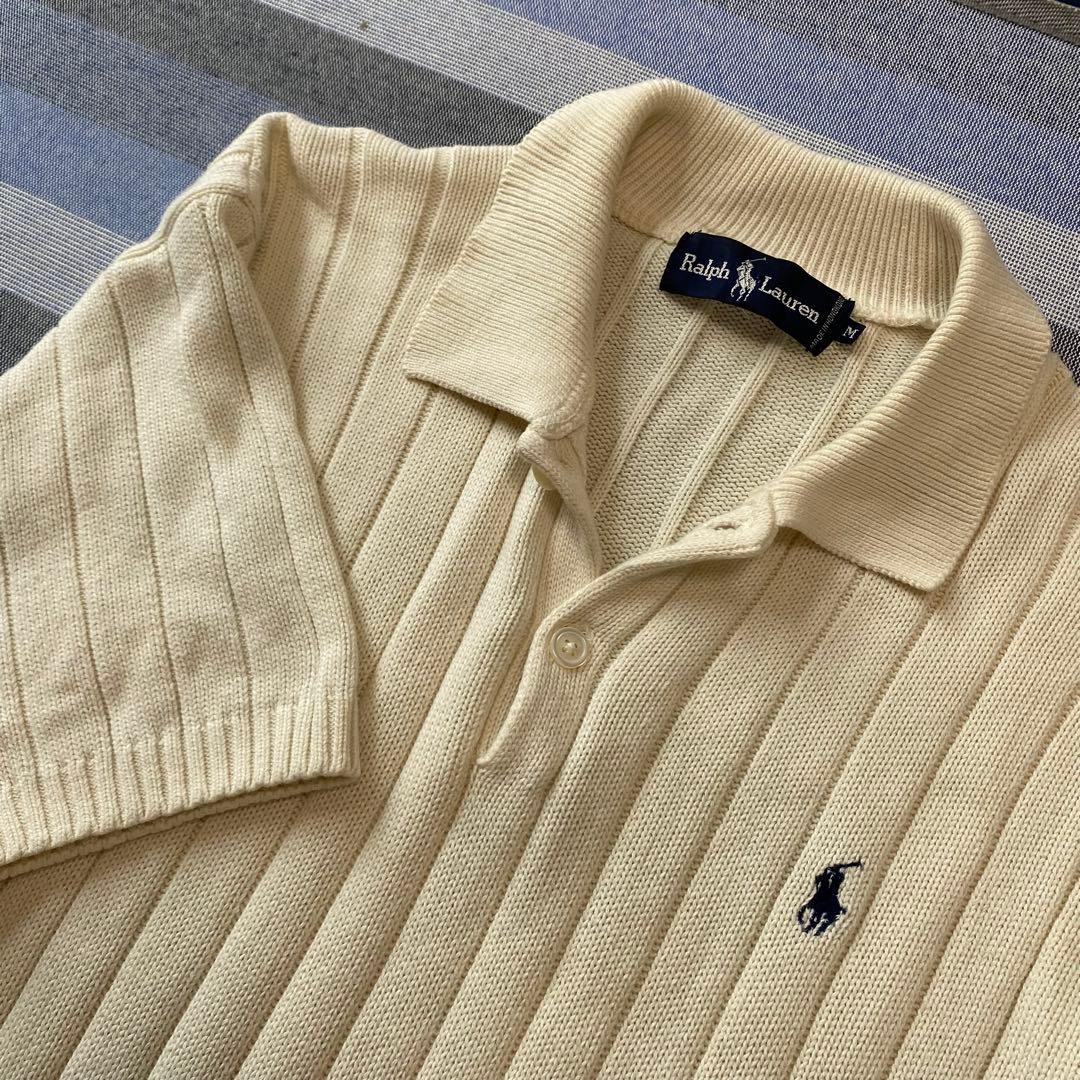 【極稀少】Ralph Lauren ポニー刺繍 半袖ニットポロシャツ キナリ M
