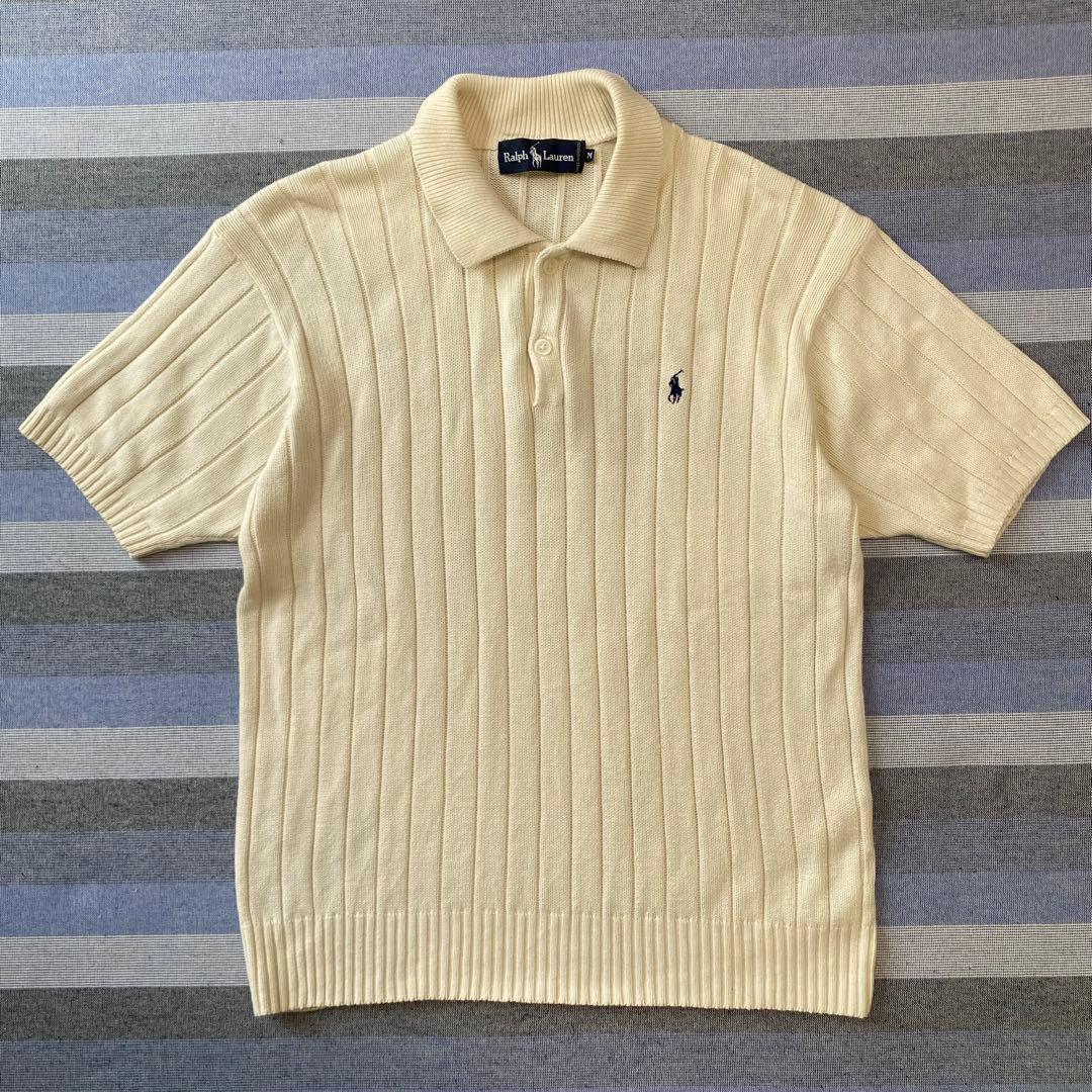 【極稀少】Ralph Lauren ポニー刺繍 半袖ニットポロシャツ キナリ M