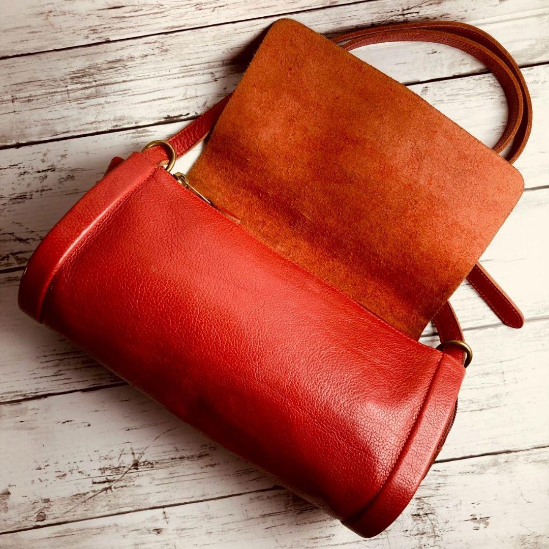 nekoさま専用【高級感漂う美しい本革】ショルダーバッグ　赤　バイソン刻印