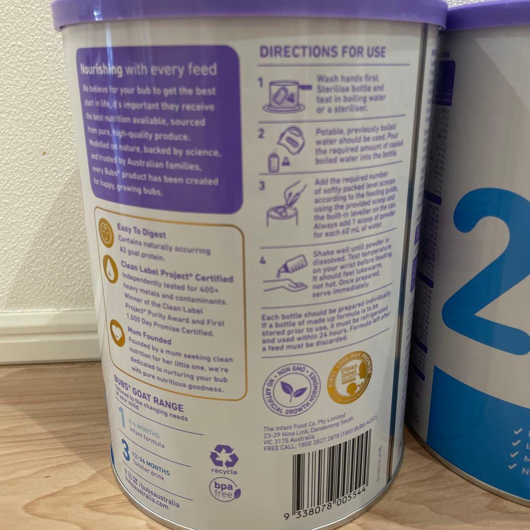 Bubs A2 ヤギミルク粉ミルク ステップ2（6〜12カ月）800g × 2缶