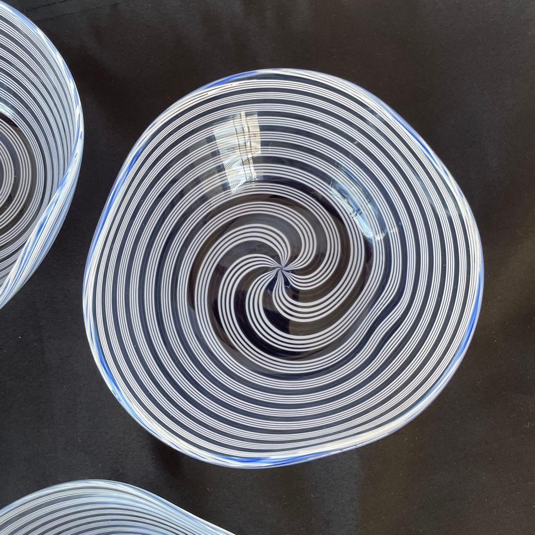 ヴェネチアングラス　　　　　　　　　渦巻き模様の透明ボウル5個セット