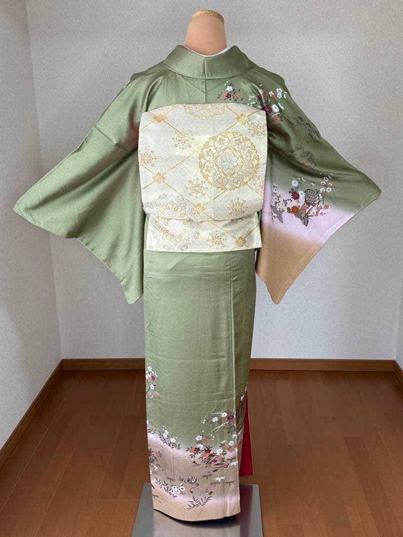 新春特別価格❗️3000円引き♦️4点フルセット　正絹訪問着　袋帯　帯揚げ　帯締め