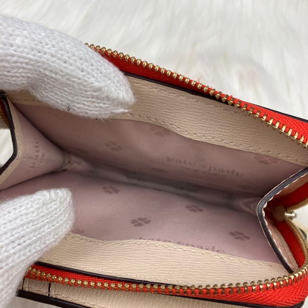 美品✨ ケイトスペード 折り財布 シマウマ アニマル オレンジ レザー