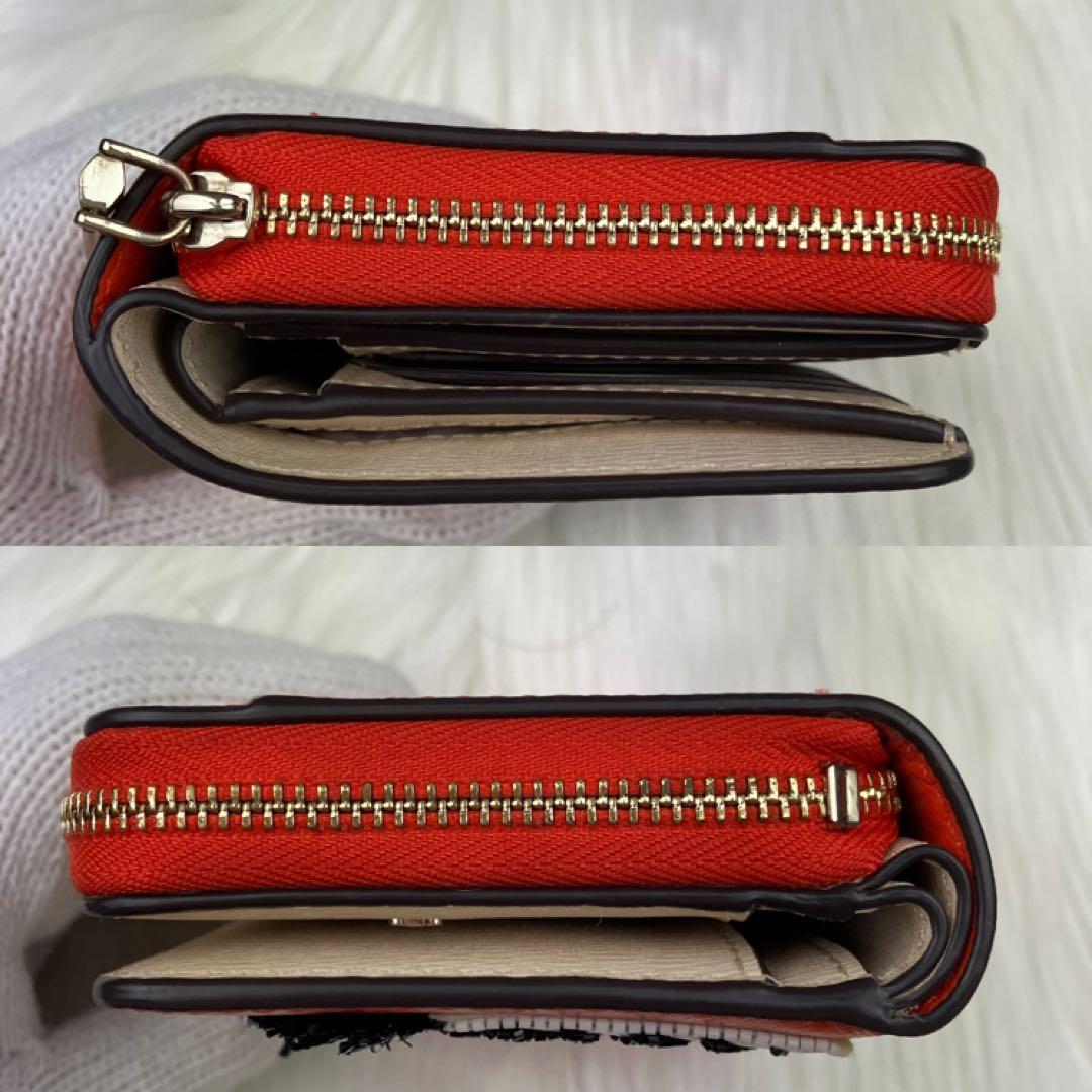 美品✨ ケイトスペード 折り財布 シマウマ アニマル オレンジ レザー