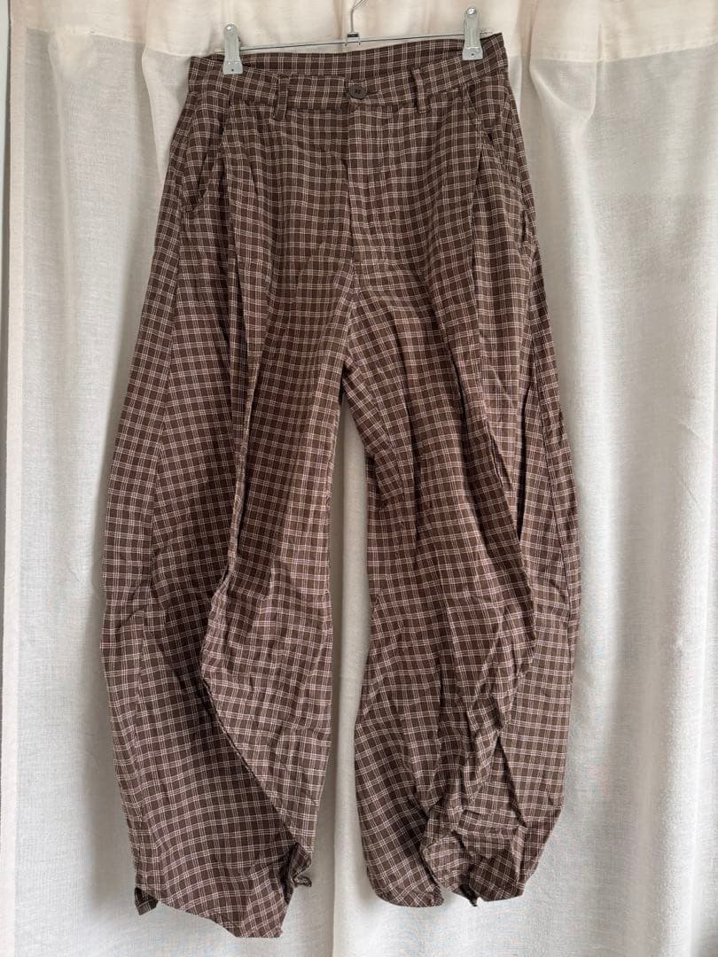 Knuth Marfスリットディフォームドパンツ (チェックブラウン)