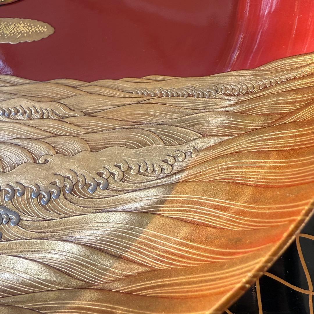 2147様感謝‼️愛蔵金銀波❌日の出❌松超絶高蒔絵大盃総欅塗木箱入黄布古布付1客