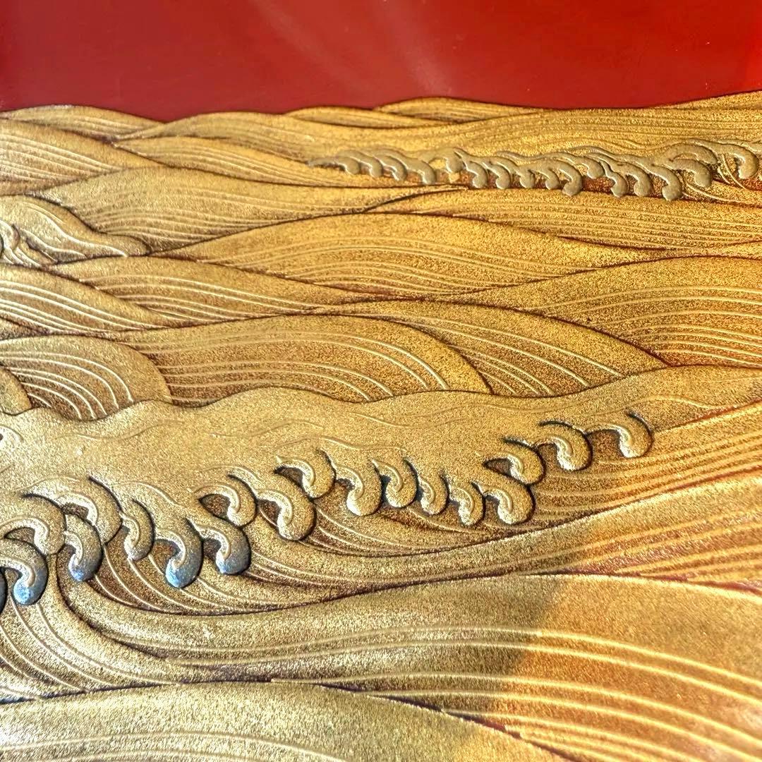 2147様感謝‼️愛蔵金銀波❌日の出❌松超絶高蒔絵大盃総欅塗木箱入黄布古布付1客
