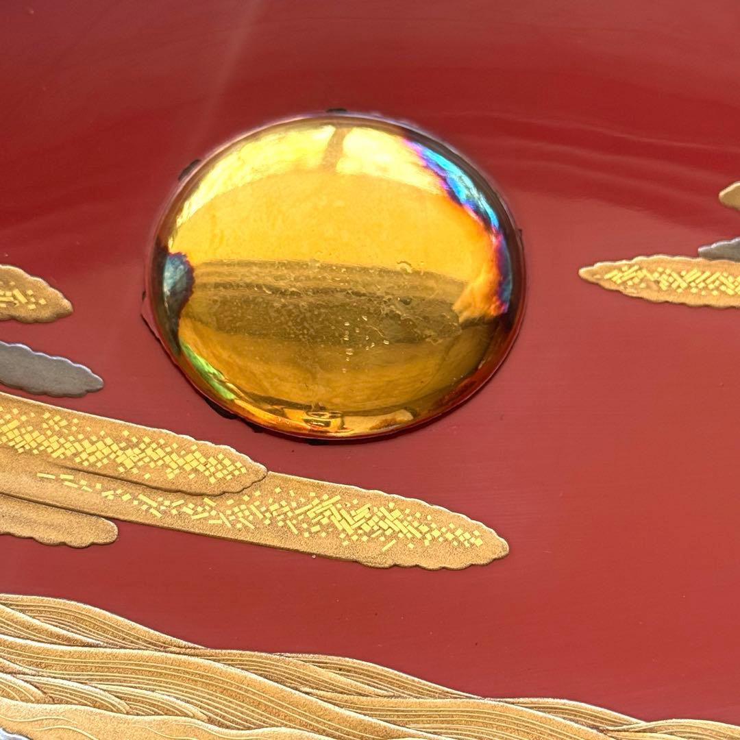 2147様感謝‼️愛蔵金銀波❌日の出❌松超絶高蒔絵大盃総欅塗木箱入黄布古布付1客